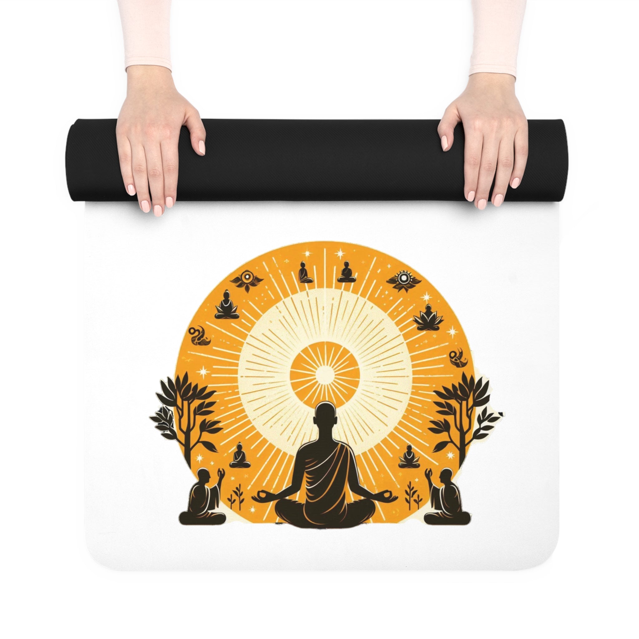 Unconventional Zen Golden Meditation Rubber Yoga Mat - Inspiring Mindfulness & Relaxation