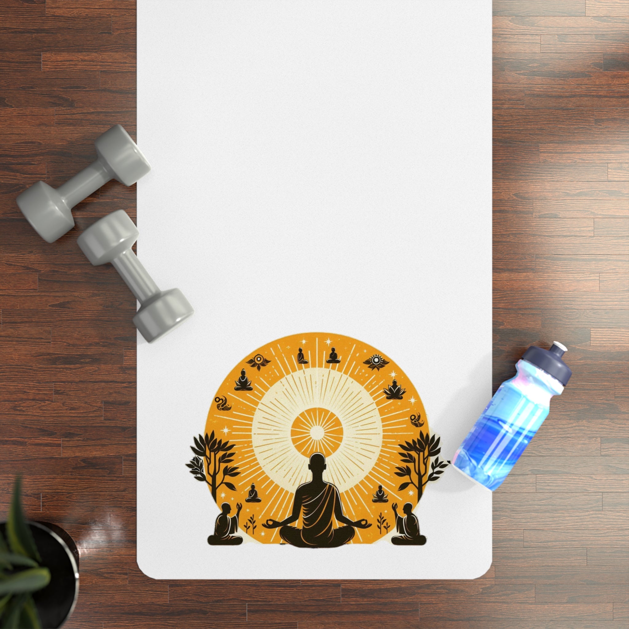 Unconventional Zen Golden Meditation Rubber Yoga Mat - Inspiring Mindfulness & Relaxation